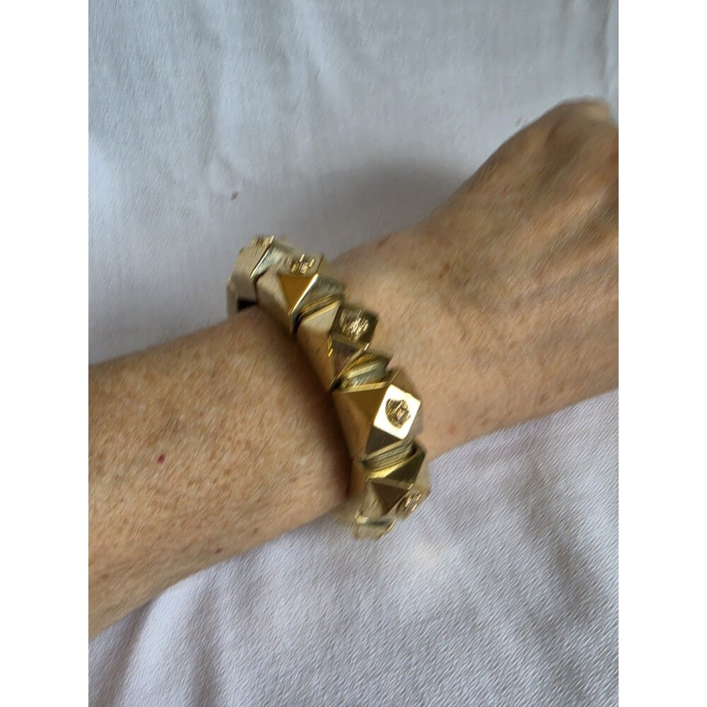 Vtg Gianni Versace Gold Tone Chunky Pyramid Links Medusa Bracelet - Picture 13 of 15
